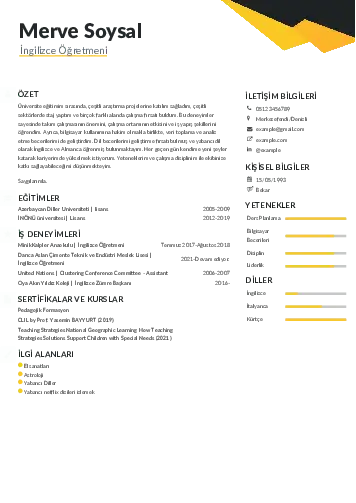 Yabancı Dil Öğretmeni Cv Örnekleri cv indir